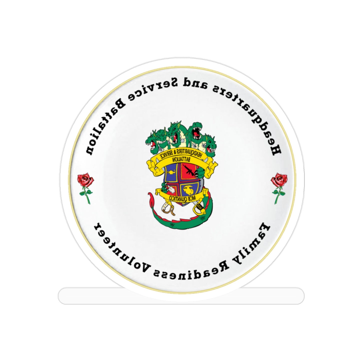 Headquarters And Service Battalion Family Readiness Volunteer (USMC) REVERSE PRINT Transparent STICKER-2" × 2"-The Sticker Space