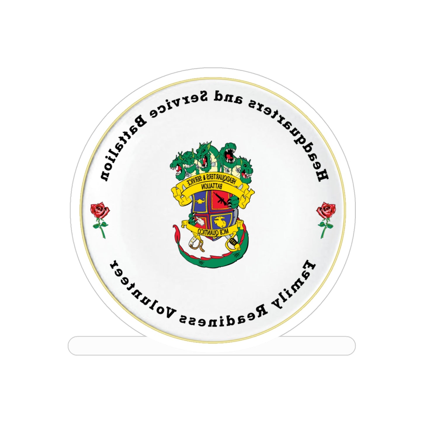 Headquarters And Service Battalion Family Readiness Volunteer (USMC) REVERSE PRINT Transparent STICKER-4" × 4"-The Sticker Space