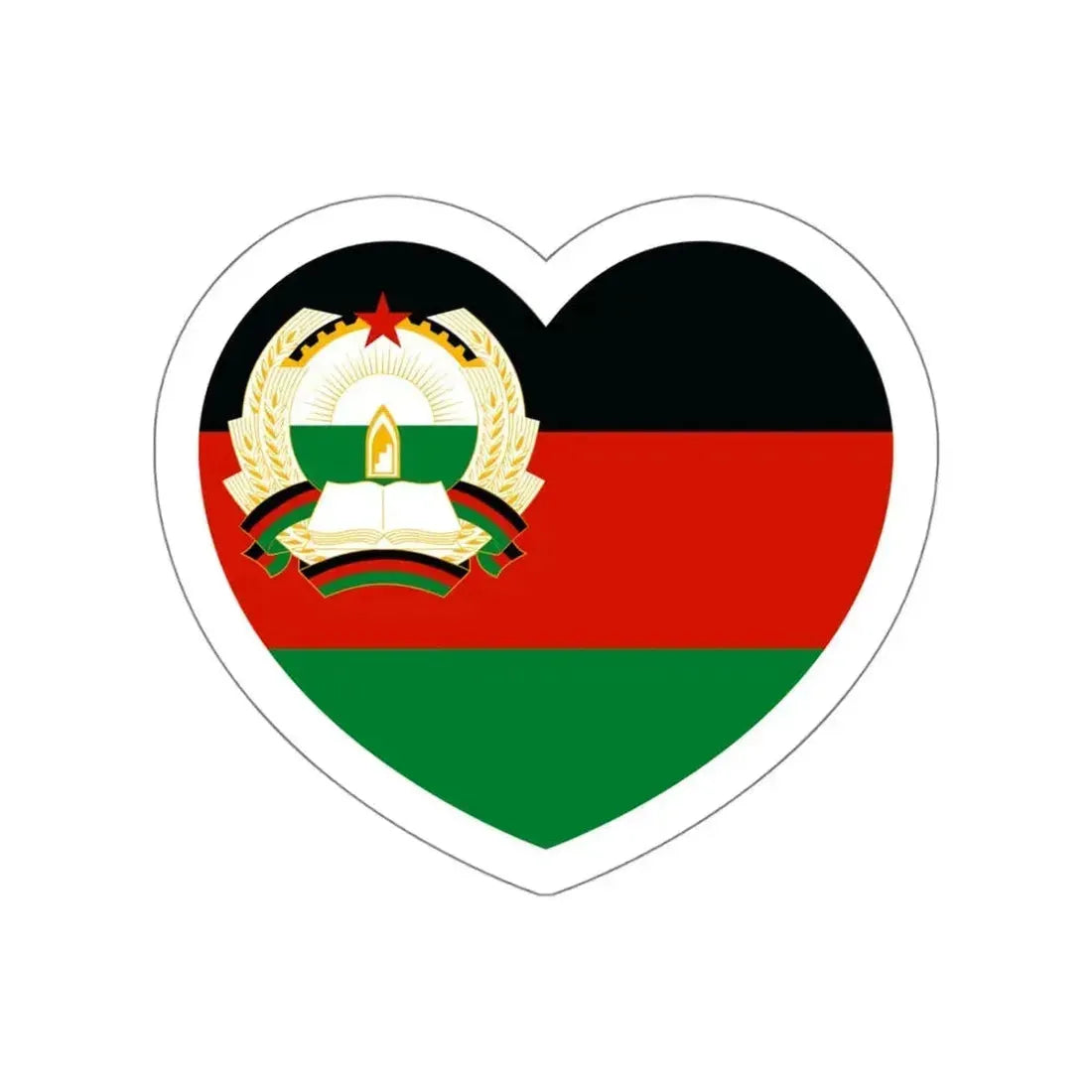 Heart Flag of Afghanistan 1980-1987 - STICKER Vinyl Die-Cut Decal White Die-Cut 5 Inch - The Sticker Space