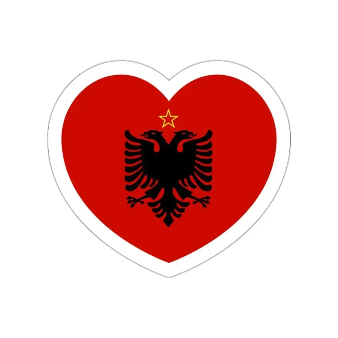 Heart Flag of Albania 1946-1992 - STICKER Vinyl Die-Cut Decal White Die-Cut 2 Inch - The Sticker Space