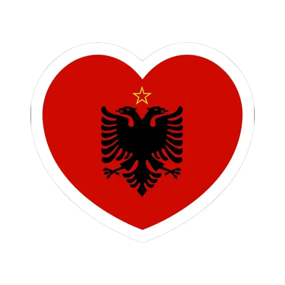 Heart Flag of Albania 1946-1992 - STICKER Vinyl Kiss-Cut Decal 3 Inch White - The Sticker Space