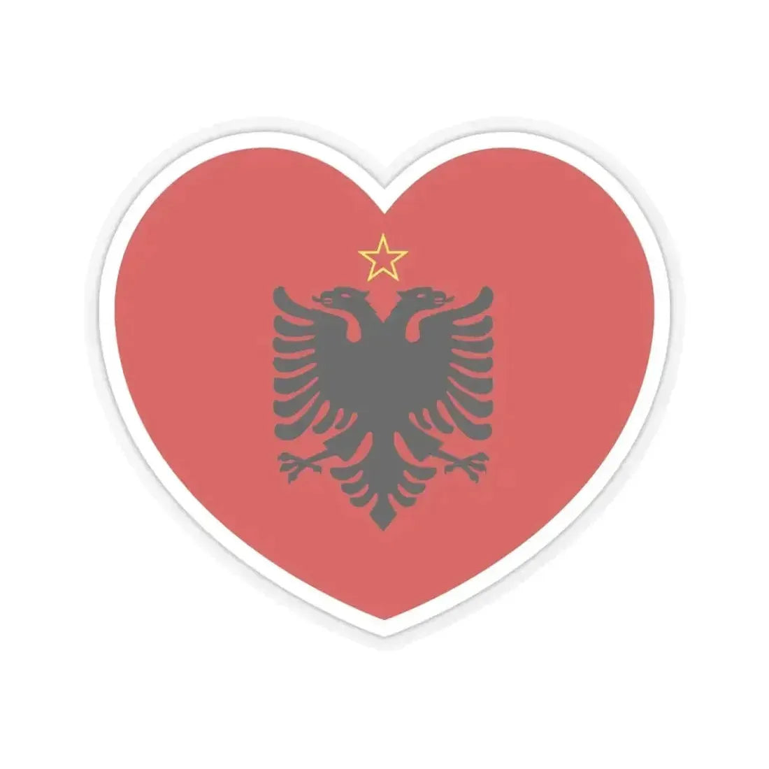 Heart Flag of Albania 1946-1992 - STICKER Vinyl Kiss-Cut Decal 6 Inch Transparent - The Sticker Space