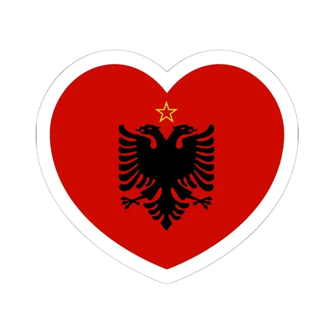 Heart Flag of Albania 1946-1992 - STICKER Vinyl Kiss-Cut Decal 6 Inch White - The Sticker Space