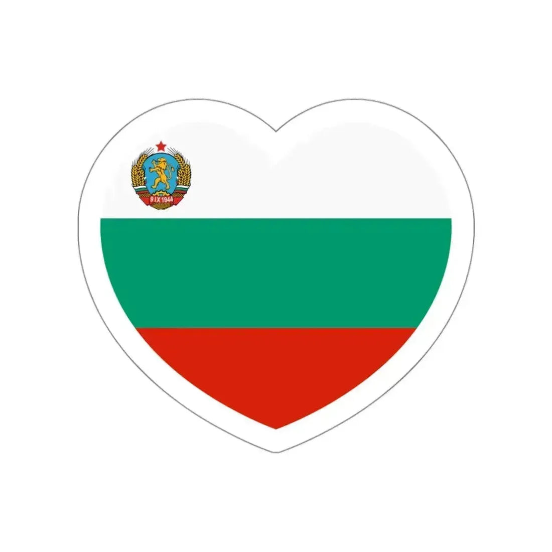 Heart Flag of Bulgaria 1948-1967 - STICKER Vinyl Die-Cut Decal White Die-Cut 3 Inch - The Sticker Space