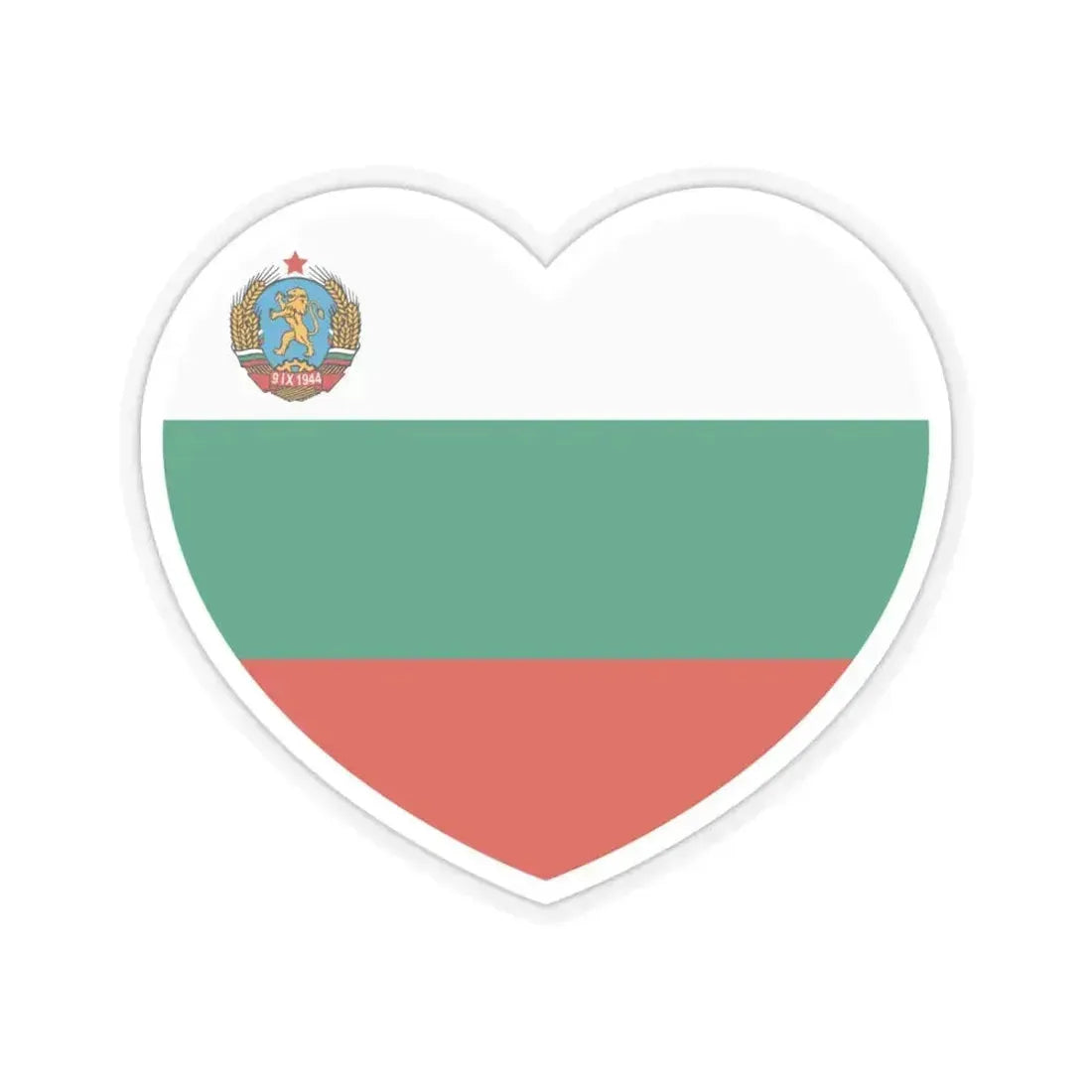 Heart Flag of Bulgaria 1948-1967 - STICKER Vinyl Kiss-Cut Decal 6 Inch Transparent - The Sticker Space