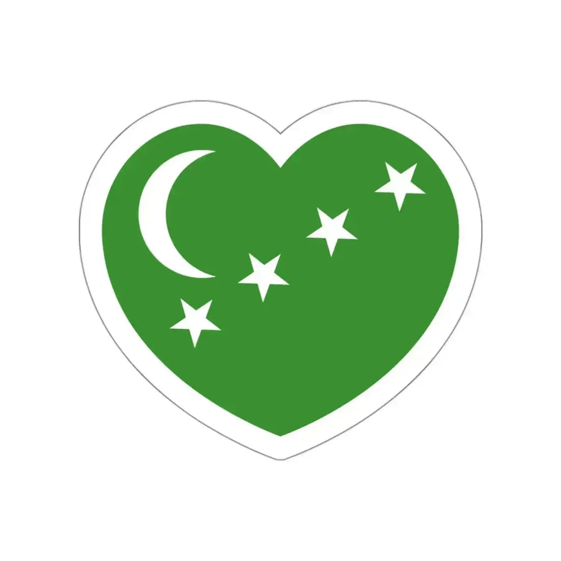 Heart Flag of Comoros 1963-1975 - STICKER Vinyl Die-Cut Decal White Die-Cut 3 Inch - The Sticker Space