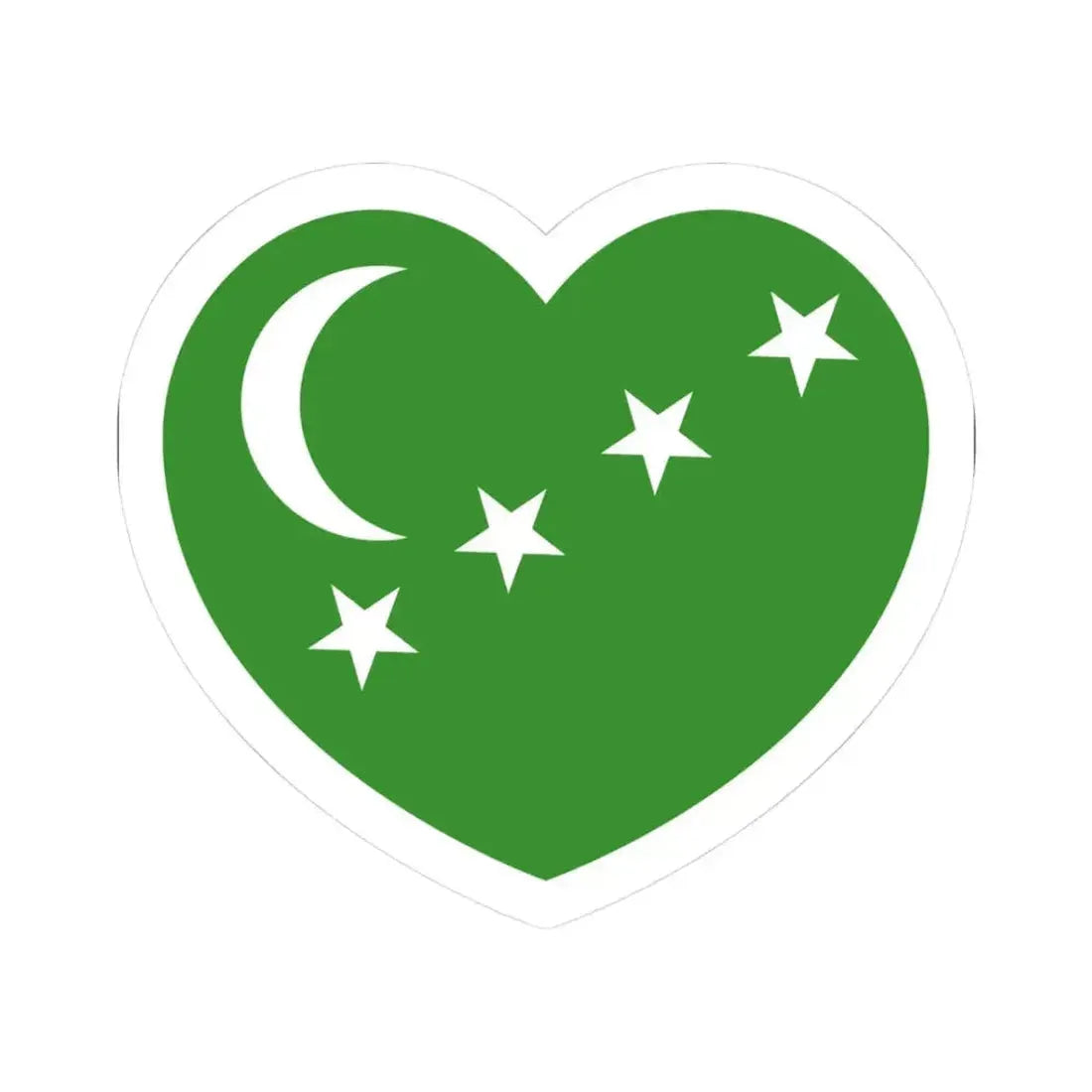 Heart Flag of Comoros 1963-1975 - STICKER Vinyl Kiss-Cut Decal 3 Inch White - The Sticker Space