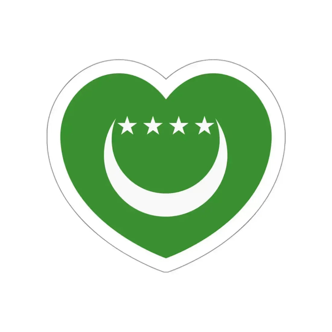 Heart Flag of Comoros 1992-1996 - STICKER Vinyl Die-Cut Decal White Die-Cut 3 Inch - The Sticker Space