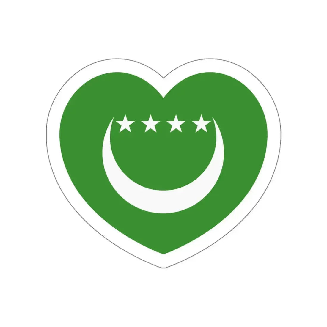 Heart Flag of Comoros 1992-1996 - STICKER Vinyl Die-Cut Decal White Die-Cut 5 Inch - The Sticker Space