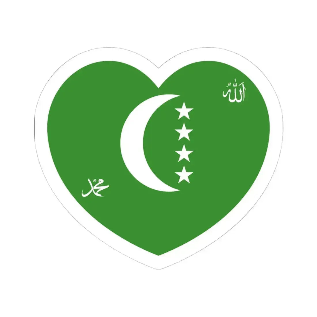 Heart Flag of Comoros 1996-2001 - STICKER Vinyl Kiss-Cut Decal 4 Inch White - The Sticker Space