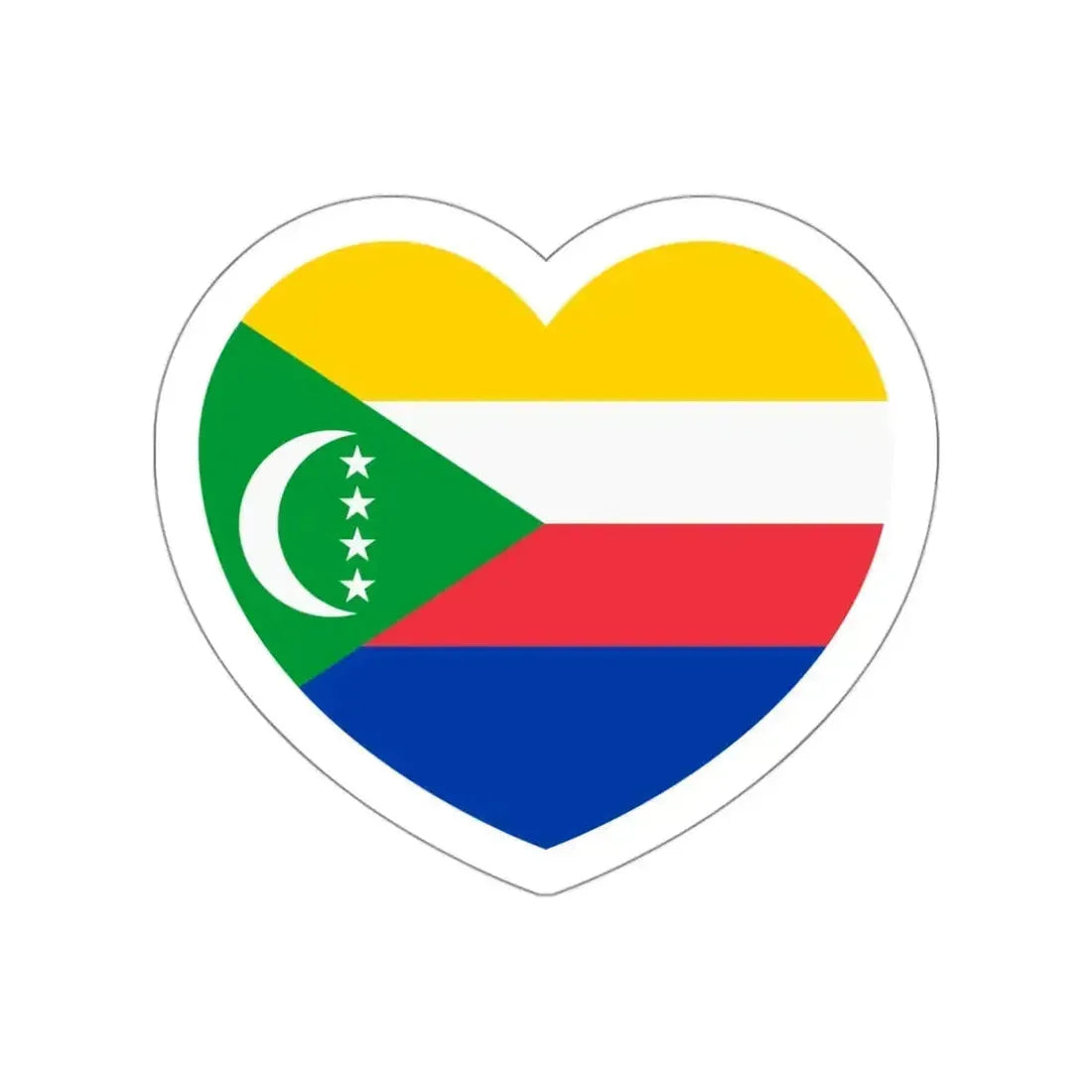 Heart Flag of Comoros - STICKER Vinyl Die-Cut Decal White Die-Cut 3 Inch - The Sticker Space