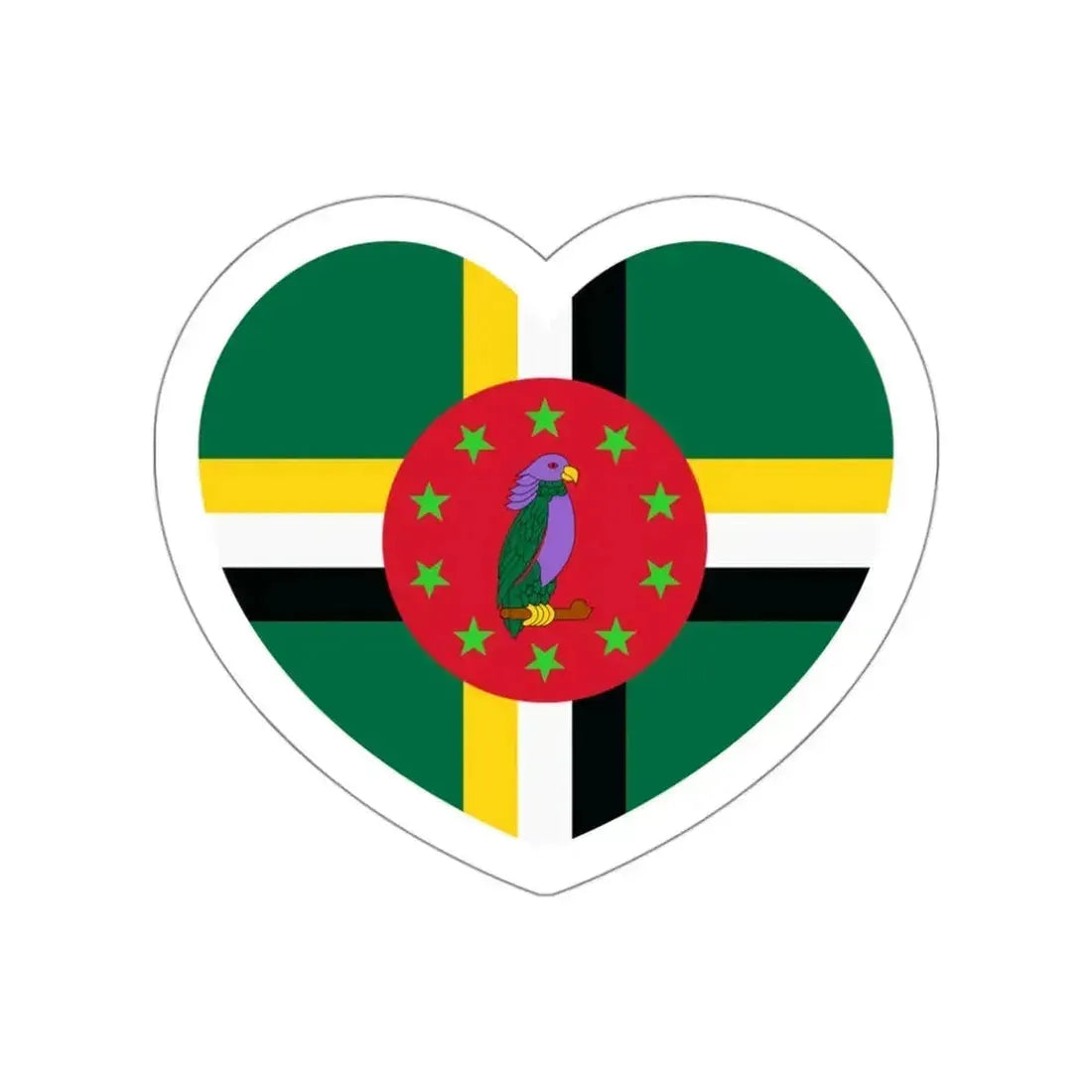 Heart Flag of Dominica 1978-1981 - STICKER Vinyl Die-Cut Decal White Die-Cut 3 Inch - The Sticker Space