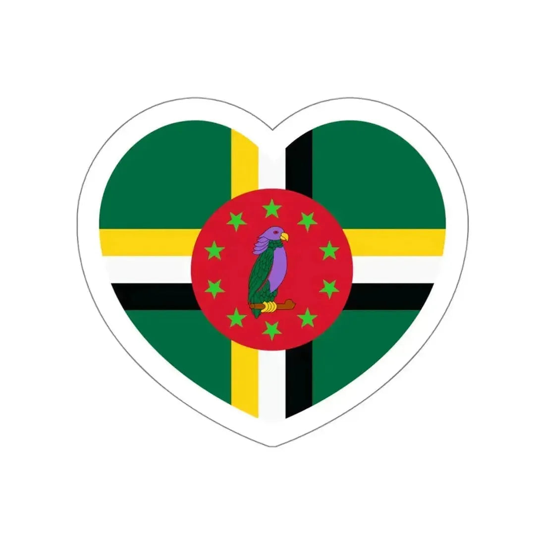 Heart Flag of Dominica 1978-1981 - STICKER Vinyl Die-Cut Decal White Die-Cut 4 Inch - The Sticker Space