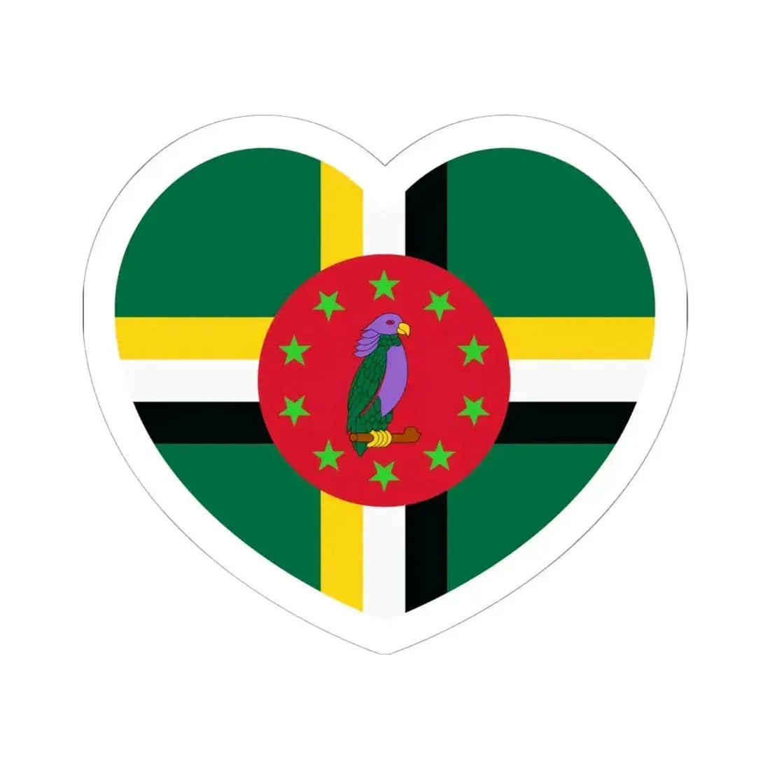 Heart Flag of Dominica 1978-1981 - STICKER Vinyl Kiss-Cut Decal 6 Inch White - The Sticker Space
