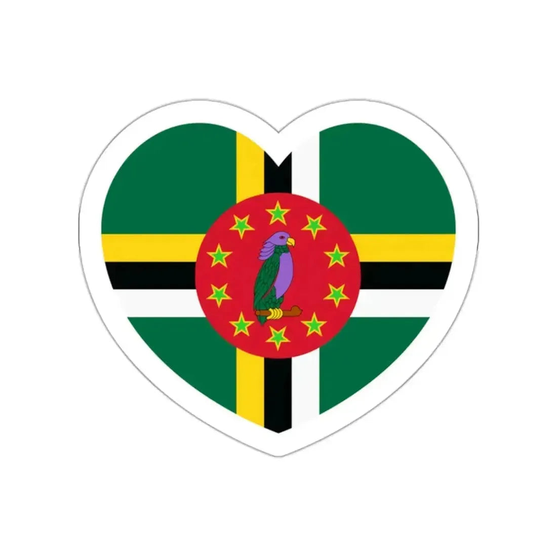 Heart Flag of Dominica 1981-1988 - STICKER Vinyl Die-Cut Decal White Die-Cut 2 Inch - The Sticker Space