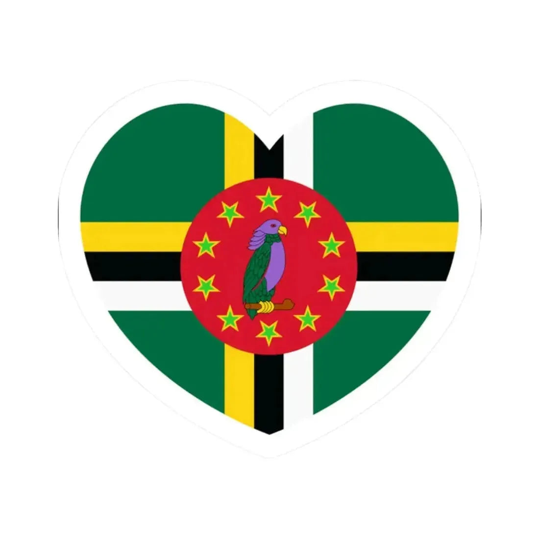 Heart Flag of Dominica 1981-1988 - STICKER Vinyl Kiss-Cut Decal 2 Inch White - The Sticker Space