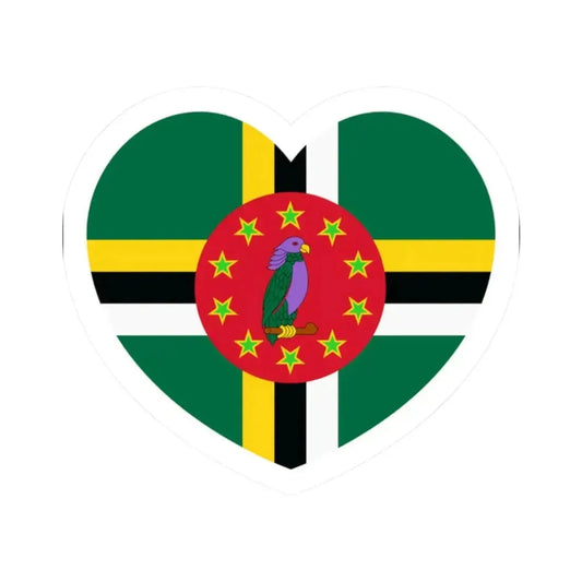 Heart Flag of Dominica 1981-1988 - STICKER Vinyl Kiss-Cut Decal 2 Inch White - The Sticker Space