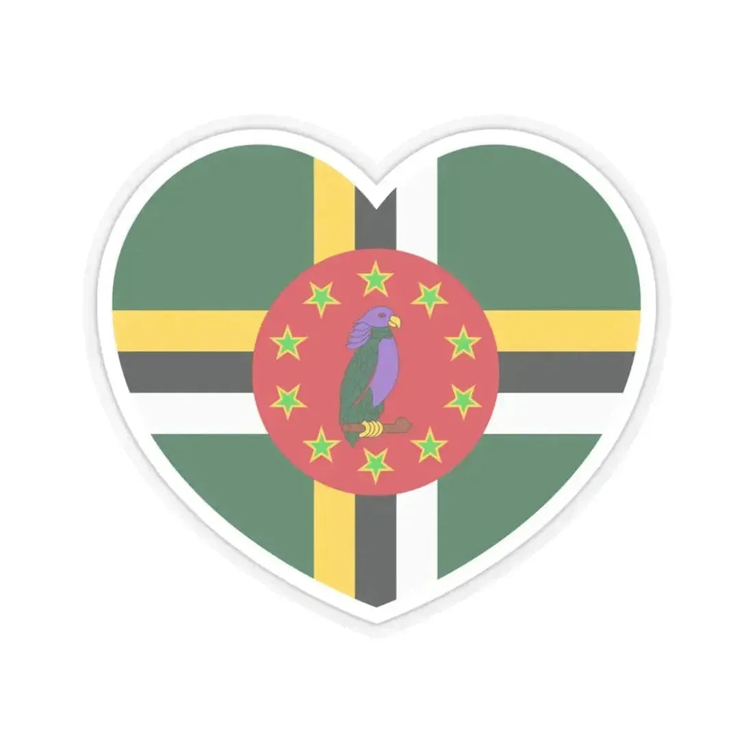 Heart Flag of Dominica 1981-1988 - STICKER Vinyl Kiss-Cut Decal 3 Inch Transparent - The Sticker Space