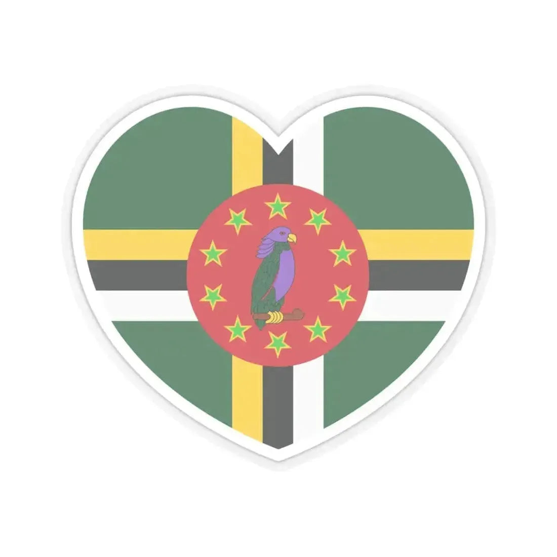 Heart Flag of Dominica 1981-1988 - STICKER Vinyl Kiss-Cut Decal 4 Inch Transparent - The Sticker Space