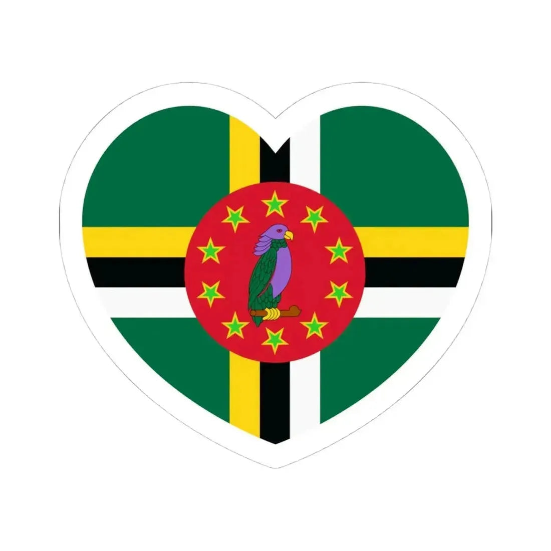 Heart Flag of Dominica 1981-1988 - STICKER Vinyl Kiss-Cut Decal 4 Inch White - The Sticker Space