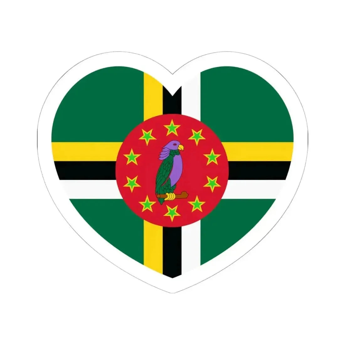 Heart Flag of Dominica 1981-1988 - STICKER Vinyl Kiss-Cut Decal 6 Inch White - The Sticker Space