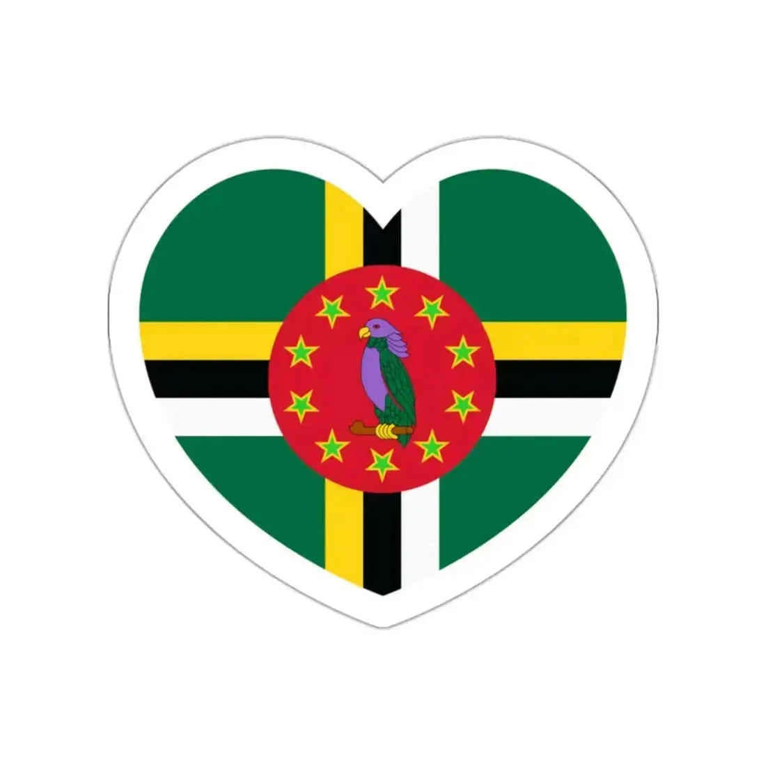 Heart Flag of Dominica 1988-1990 - STICKER Vinyl Die-Cut Decal White Die-Cut 2 Inch - The Sticker Space