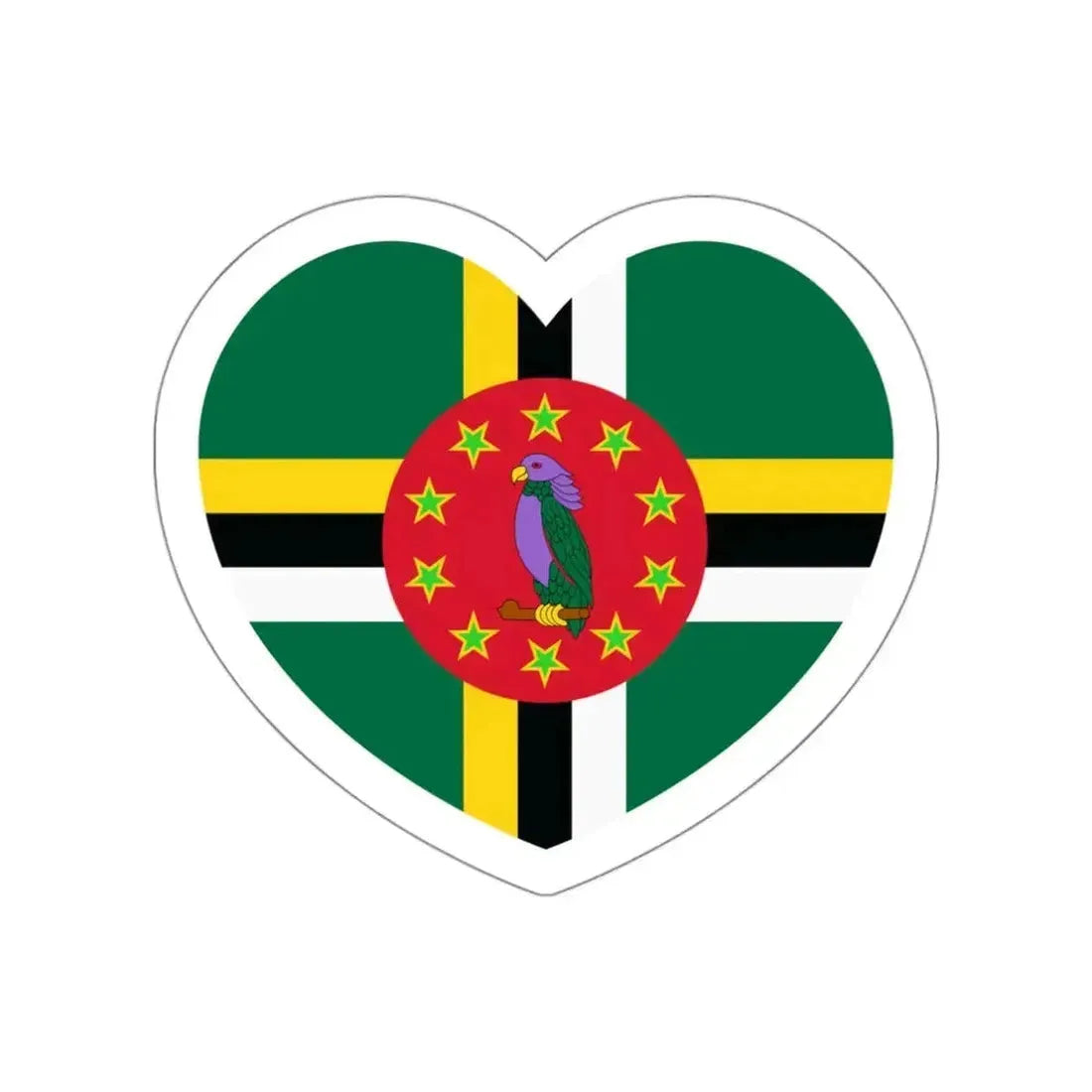Heart Flag of Dominica 1988-1990 - STICKER Vinyl Die-Cut Decal White Die-Cut 3 Inch - The Sticker Space
