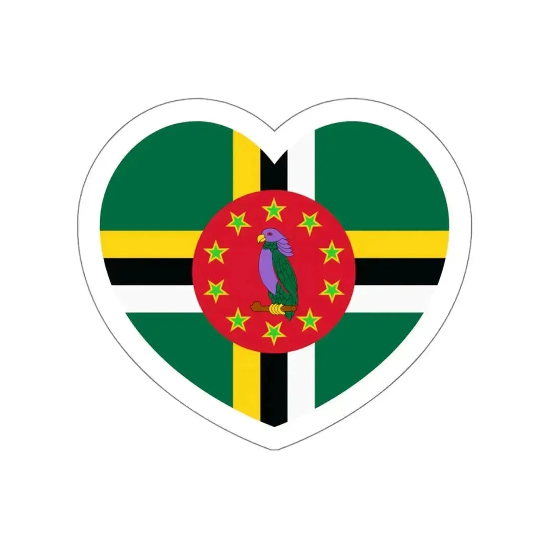 Heart Flag of Dominica 1988-1990 - STICKER Vinyl Die-Cut Decal White Die-Cut 6 Inch - The Sticker Space