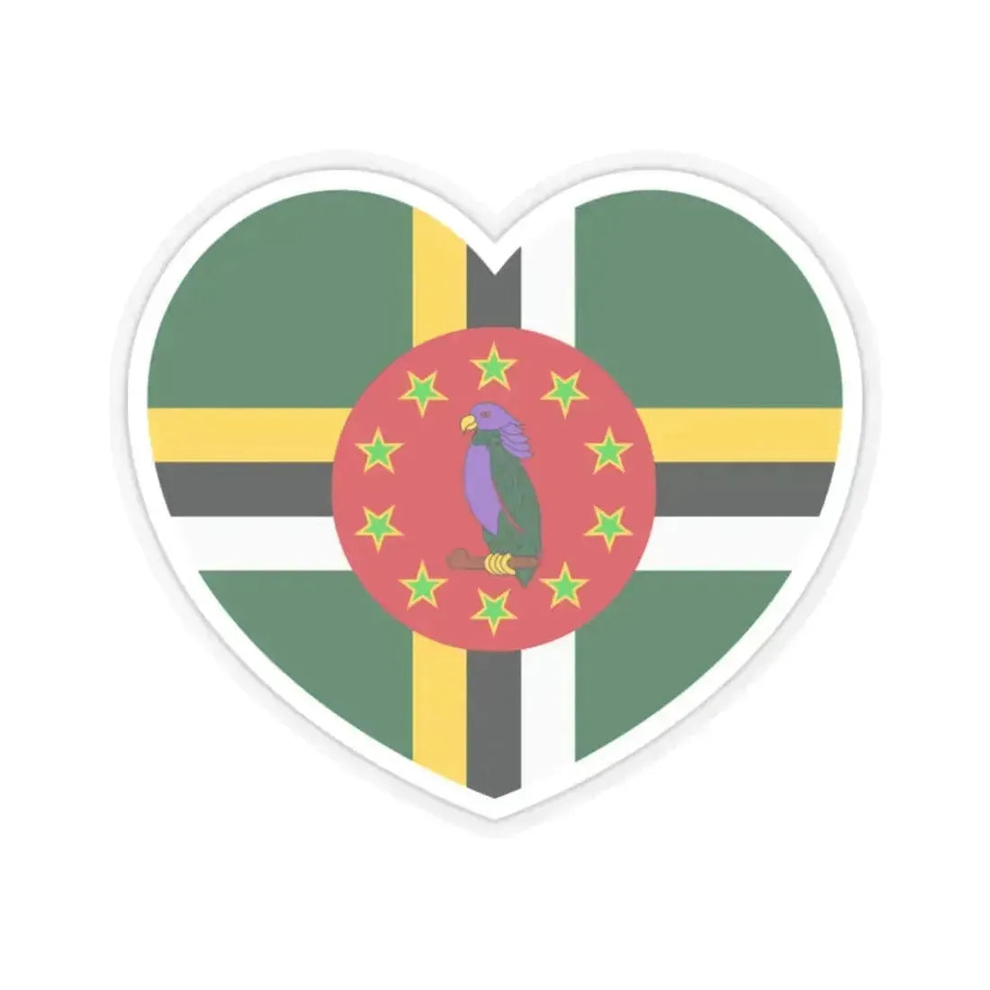Heart Flag of Dominica 1988-1990 - STICKER Vinyl Kiss-Cut Decal 2 Inch Transparent - The Sticker Space