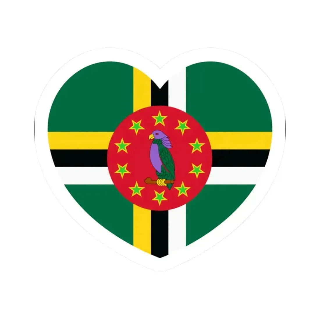 Heart Flag of Dominica 1988-1990 - STICKER Vinyl Kiss-Cut Decal 2 Inch White - The Sticker Space