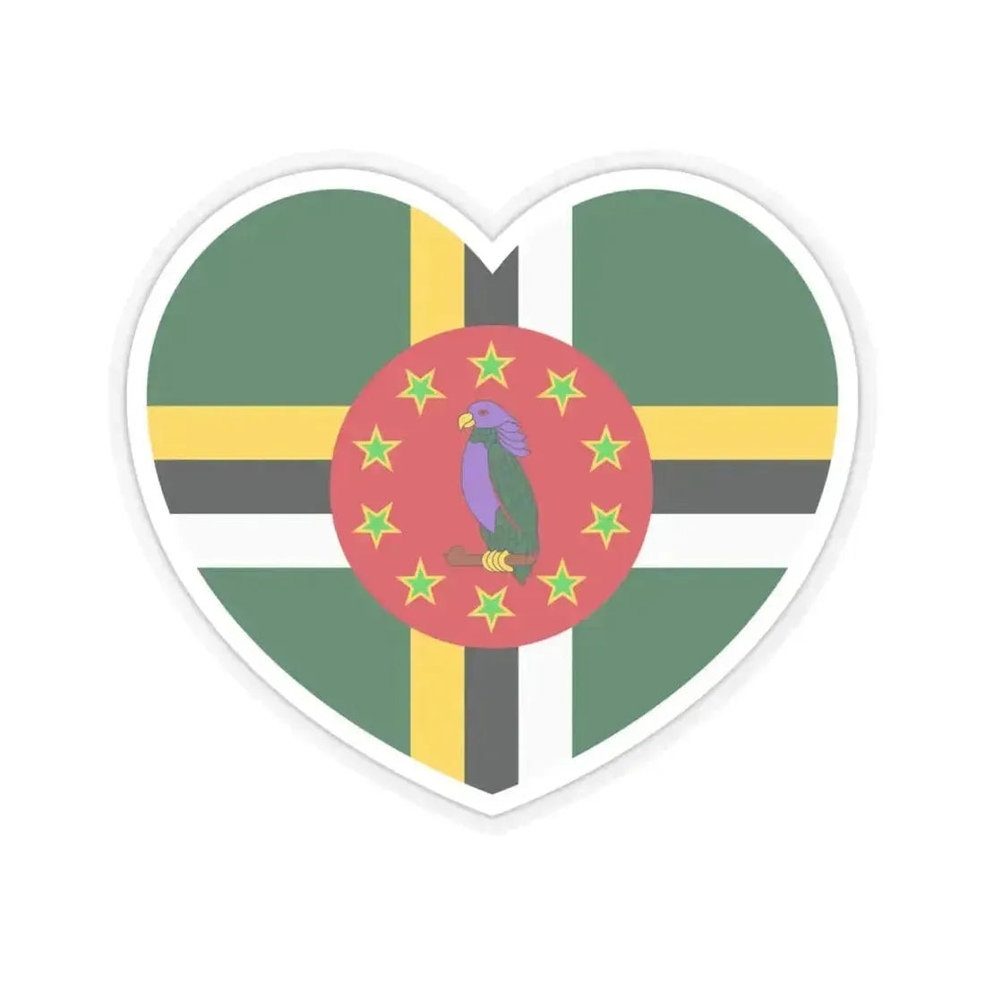 Heart Flag of Dominica 1988-1990 - STICKER Vinyl Kiss-Cut Decal 4 Inch Transparent - The Sticker Space