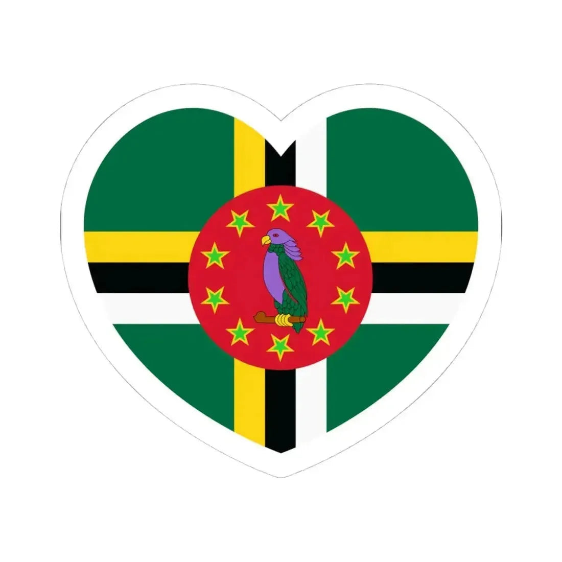 Heart Flag of Dominica 1988-1990 - STICKER Vinyl Kiss-Cut Decal 4 Inch White - The Sticker Space