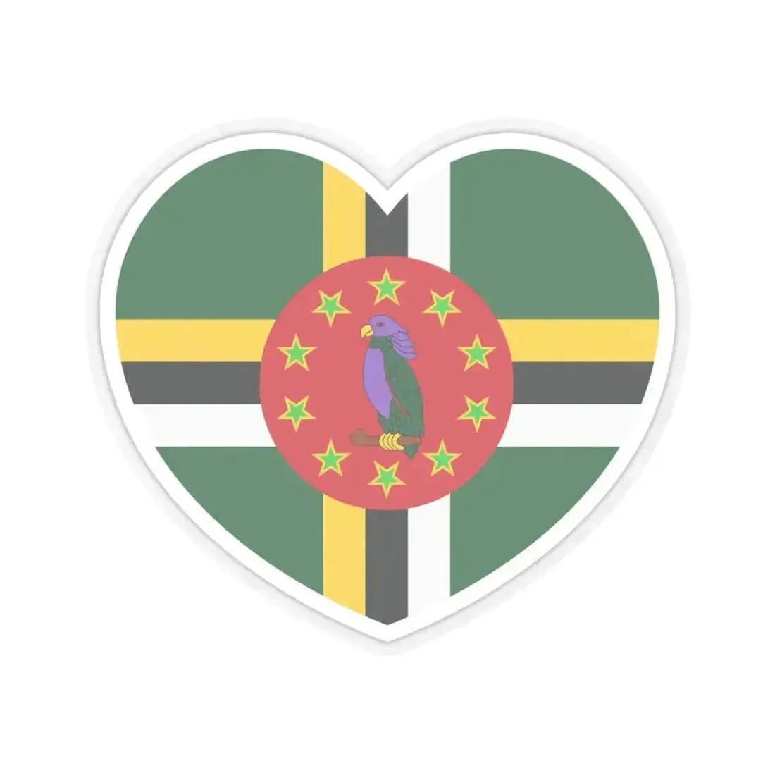 Heart Flag of Dominica 1988-1990 - STICKER Vinyl Kiss-Cut Decal 6 Inch Transparent - The Sticker Space