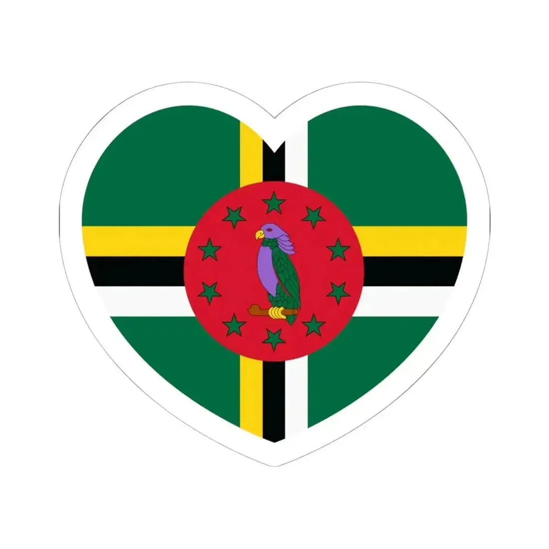 Heart Flag of Dominica - STICKER Vinyl Kiss-Cut Decal 6 Inch White - The Sticker Space