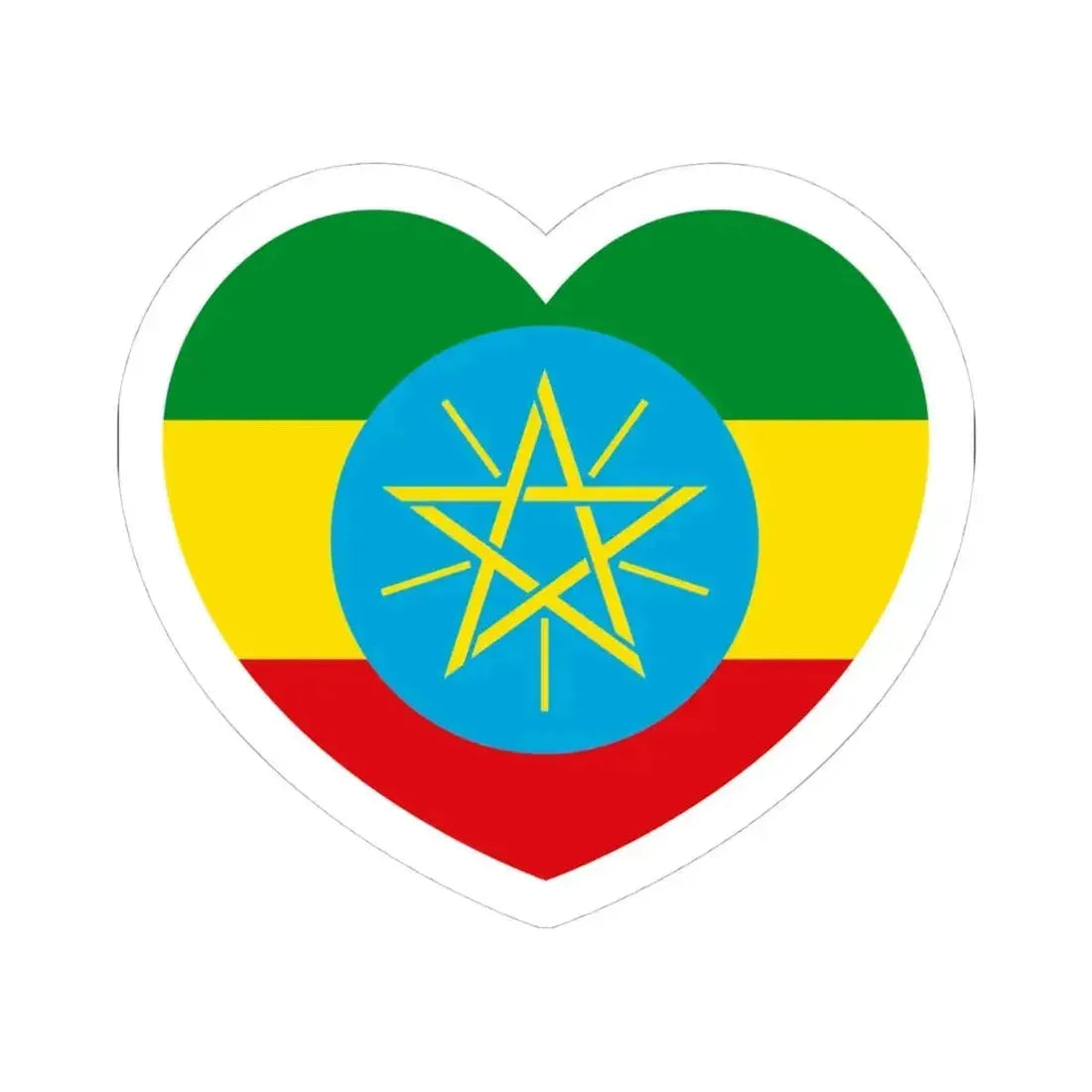 Heart Flag of Ethiopia 1996-2009 - STICKER Vinyl Kiss-Cut Decal 4 Inch White - The Sticker Space