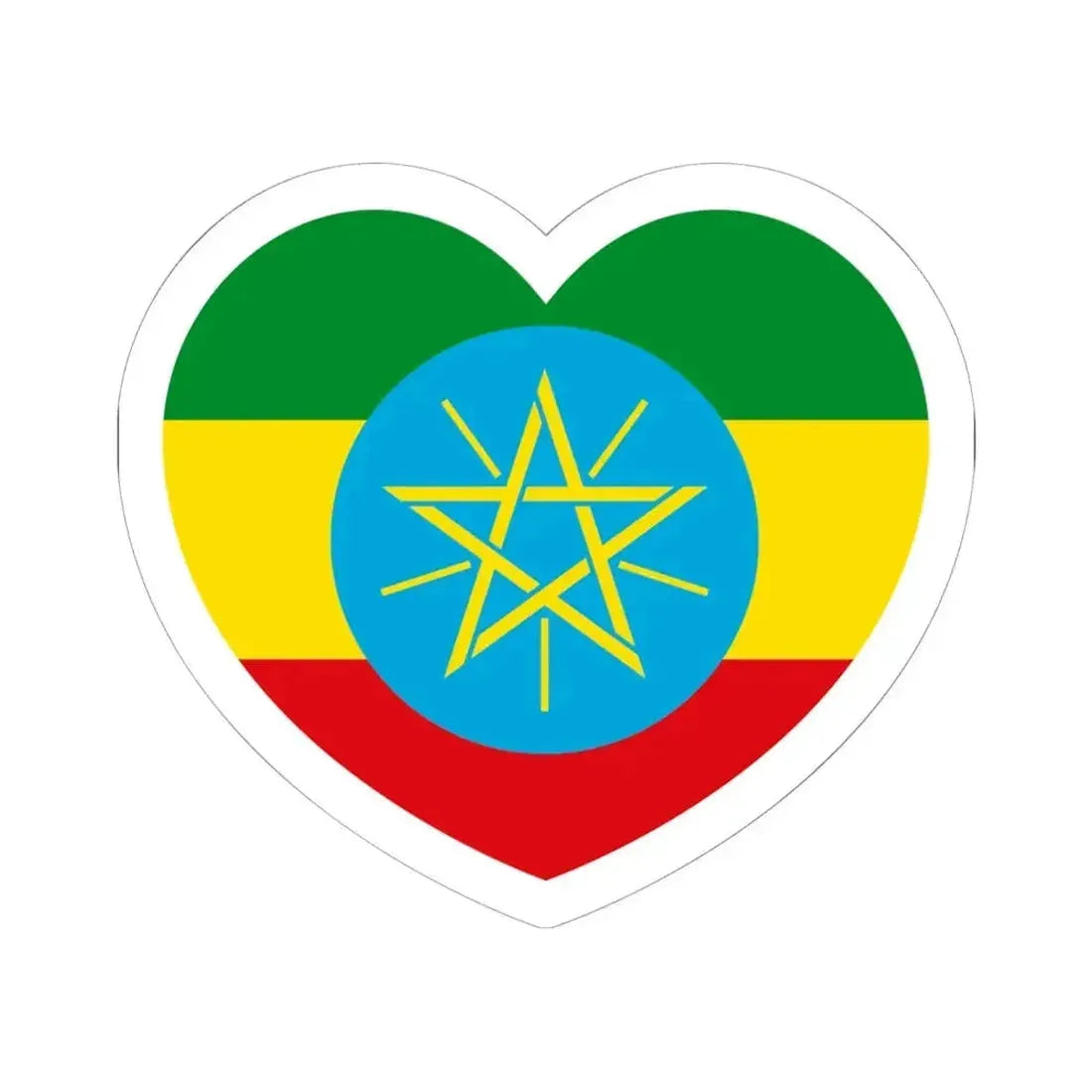 Heart Flag of Ethiopia 1996-2009 - STICKER Vinyl Kiss-Cut Decal 6 Inch White - The Sticker Space