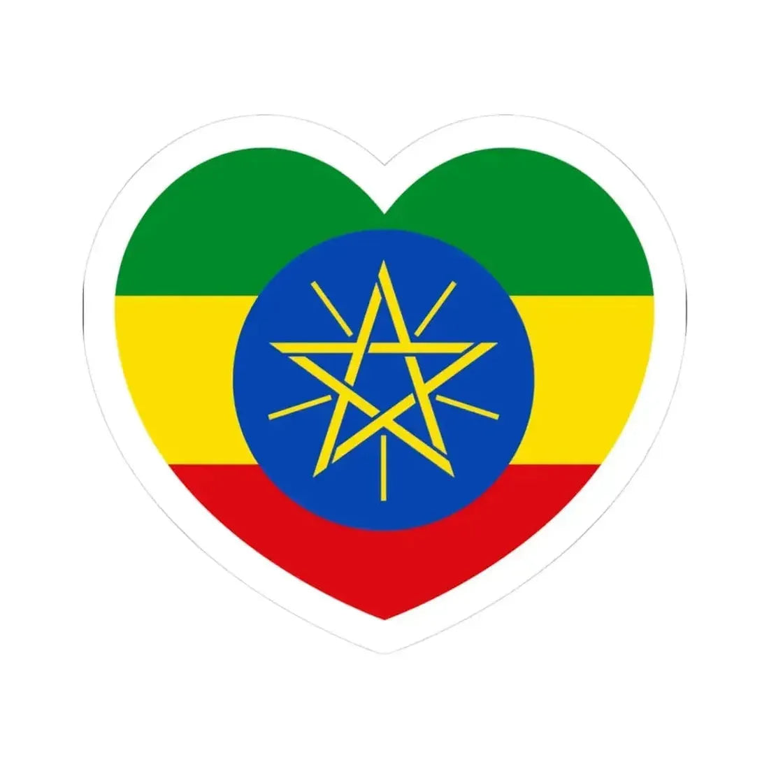 Heart Flag of Ethiopia - STICKER Vinyl Kiss-Cut Decal 3 Inch White - The Sticker Space