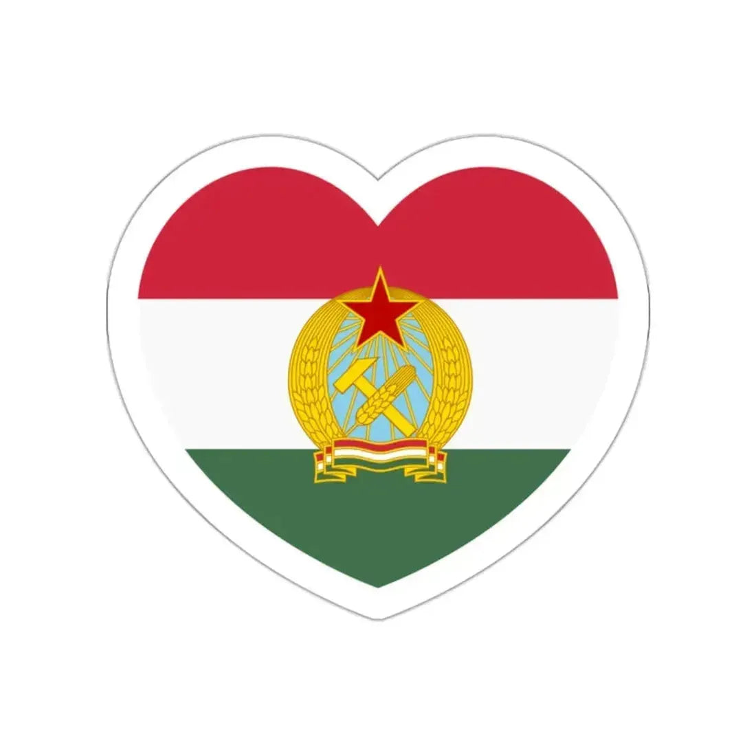Heart Flag of Hungary 1949-1956 - STICKER Vinyl Die-Cut Decal White Die-Cut 2 Inch - The Sticker Space
