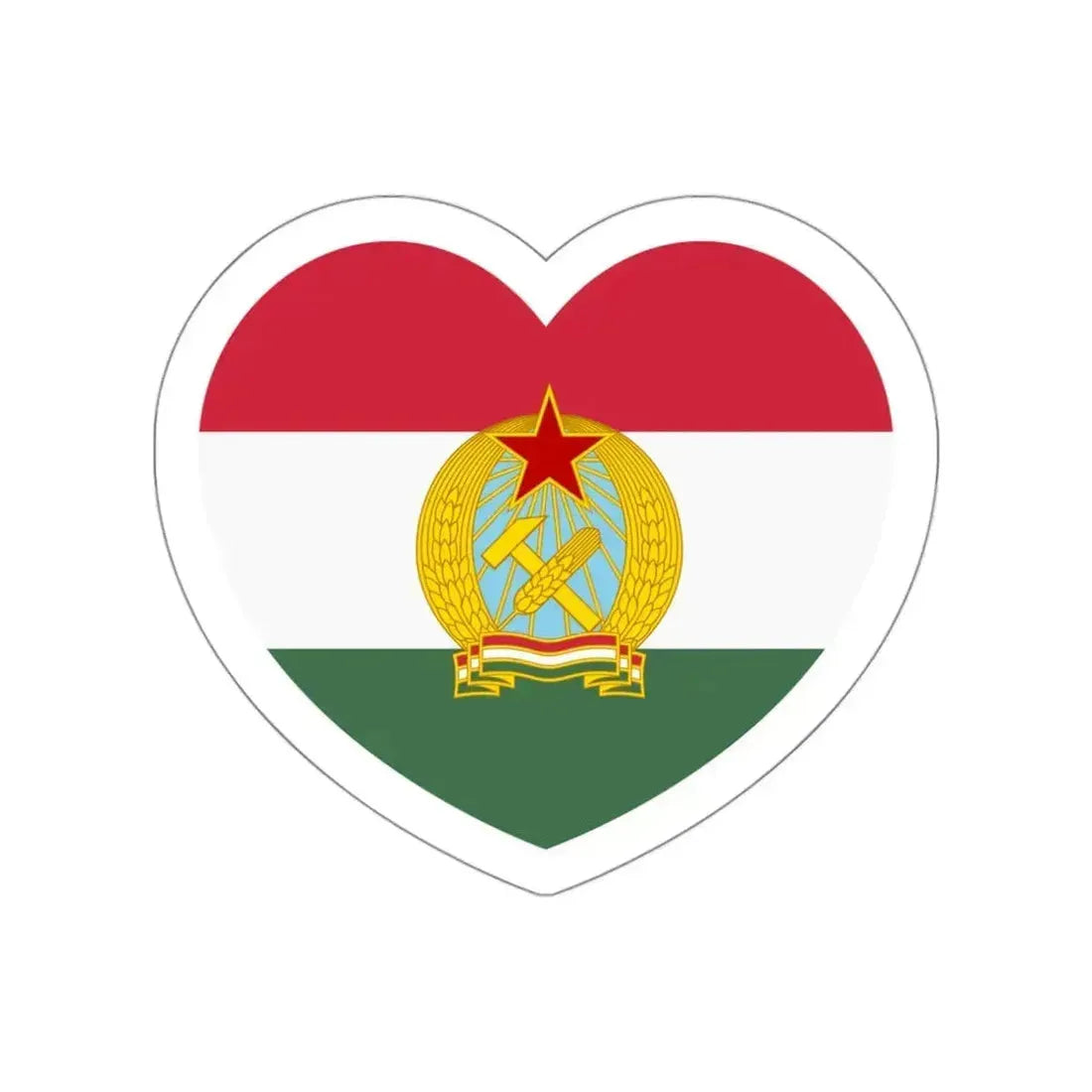 Heart Flag of Hungary 1949-1956 - STICKER Vinyl Die-Cut Decal White Die-Cut 3 Inch - The Sticker Space