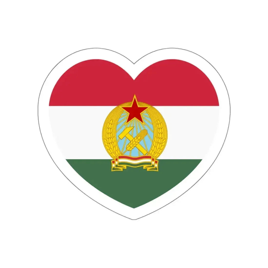 Heart Flag of Hungary 1949-1956 - STICKER Vinyl Die-Cut Decal White Die-Cut 4 Inch - The Sticker Space