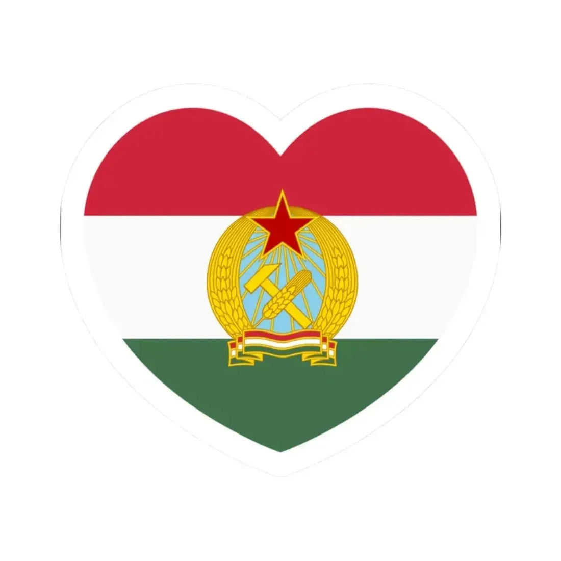 Heart Flag of Hungary 1949-1956 - STICKER Vinyl Kiss-Cut Decal 2 Inch White - The Sticker Space