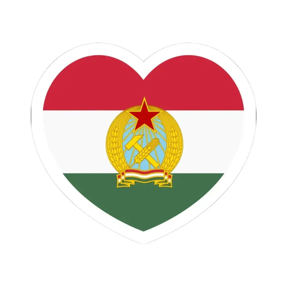 Heart Flag of Hungary 1949-1956 - STICKER Vinyl Kiss-Cut Decal 3 Inch White - The Sticker Space