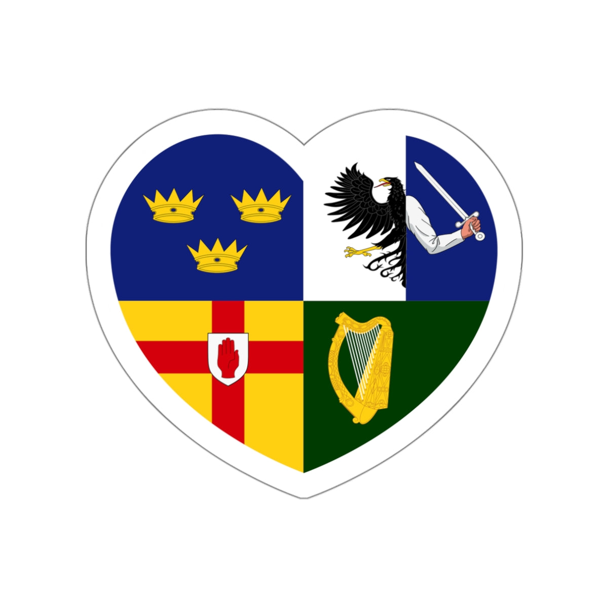 Heart Flag of Ireland Four Provinces - STICKER Vinyl Die-Cut Decal-White-The Sticker Space