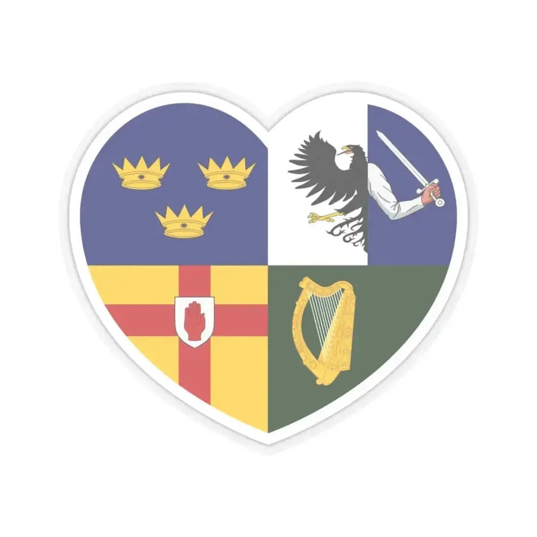 Heart Flag of Ireland Four Provinces - STICKER Vinyl Kiss-Cut Decal 3 Inch Transparent - The Sticker Space