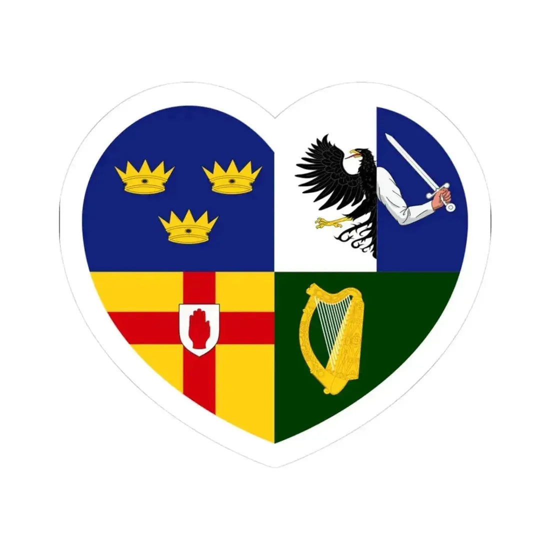 Heart Flag of Ireland Four Provinces - STICKER Vinyl Kiss-Cut Decal 3 Inch White - The Sticker Space