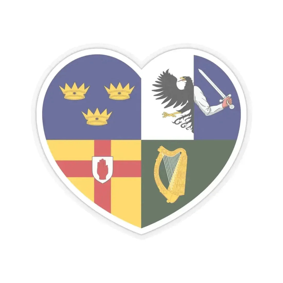 Heart Flag of Ireland Four Provinces - STICKER Vinyl Kiss-Cut Decal 6 Inch Transparent - The Sticker Space