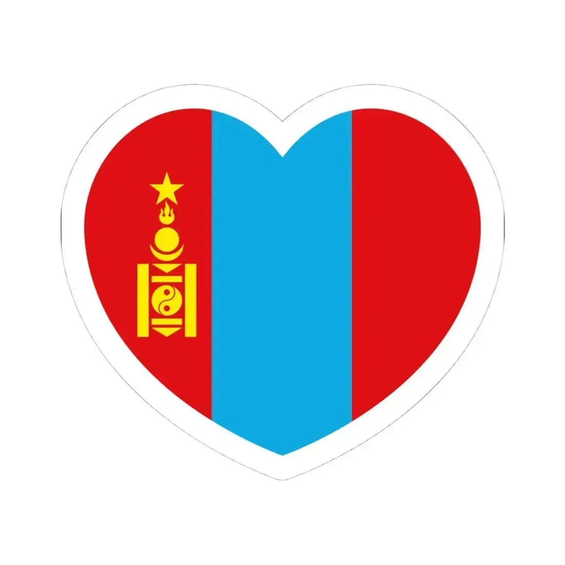 Heart Flag of Mongolia 1945-1992 - STICKER Vinyl Kiss-Cut Decal 4 Inch White - The Sticker Space