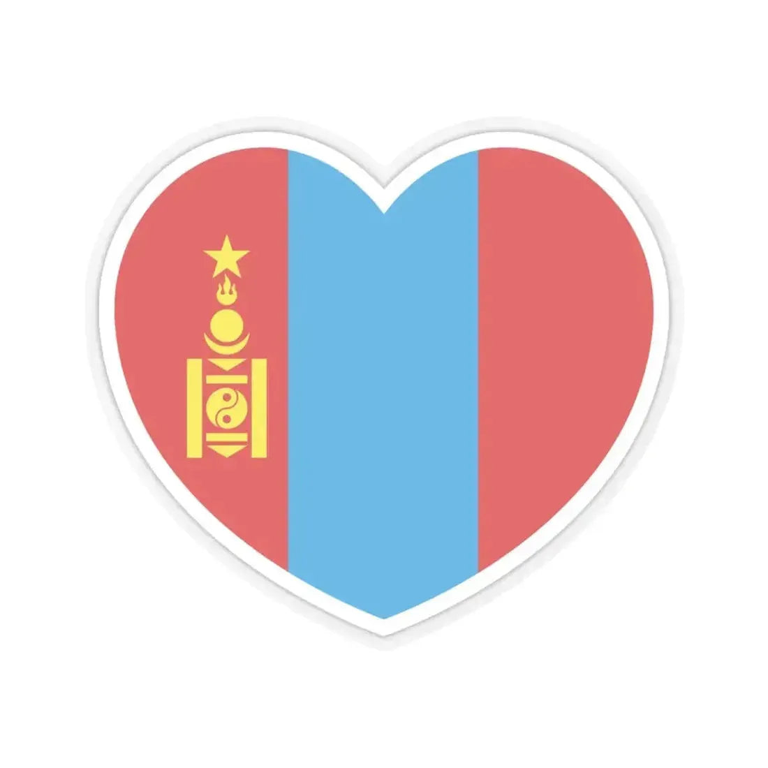 Heart Flag of Mongolia 1945-1992 - STICKER Vinyl Kiss-Cut Decal 6 Inch Transparent - The Sticker Space