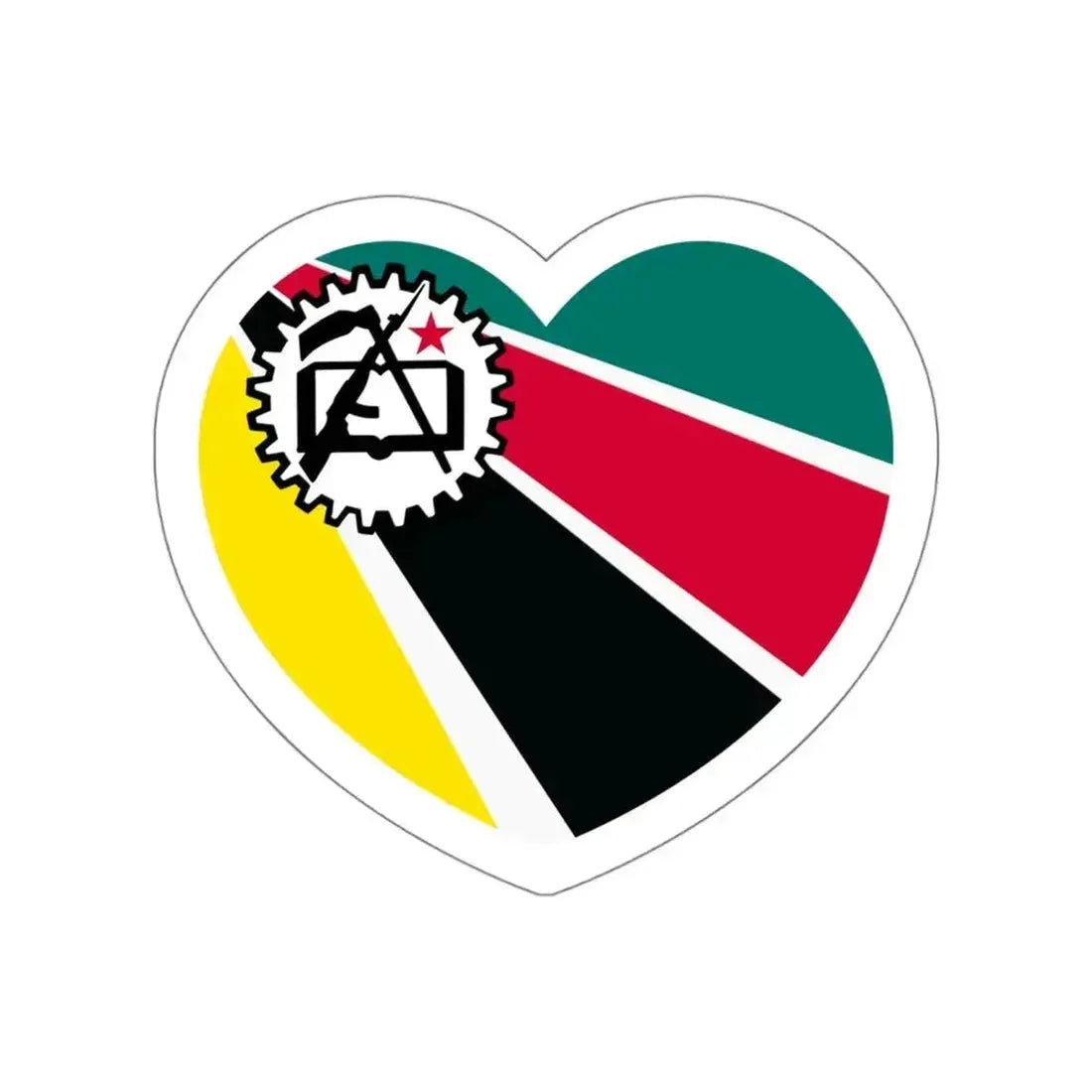 Heart Flag of Mozambique 1975-1983 - STICKER Vinyl Die-Cut Decal White Die-Cut 6 Inch - The Sticker Space