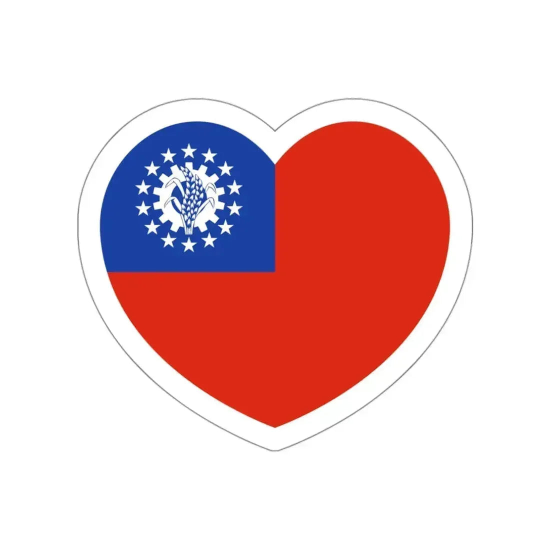 Heart Flag of Myanmar 1974-2010 - STICKER Vinyl Die-Cut Decal White Die-Cut 3 Inch - The Sticker Space